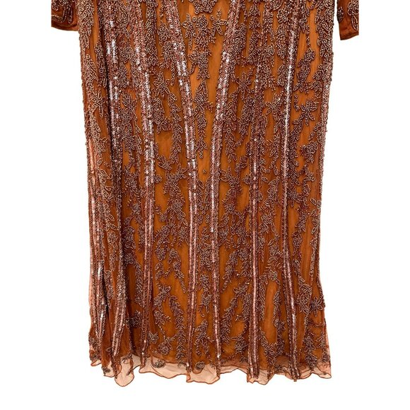Mac Duggal Copper Beaded Sz 16W NEW Midi Embellished Dress - Picture 3 of 7